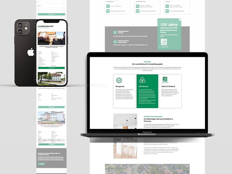 Projekt einer Website-Entwicklung und Darstellung der verschiedenen Viewports eines Projekts der Website-Agentur übereck GmbH aus Hannover.