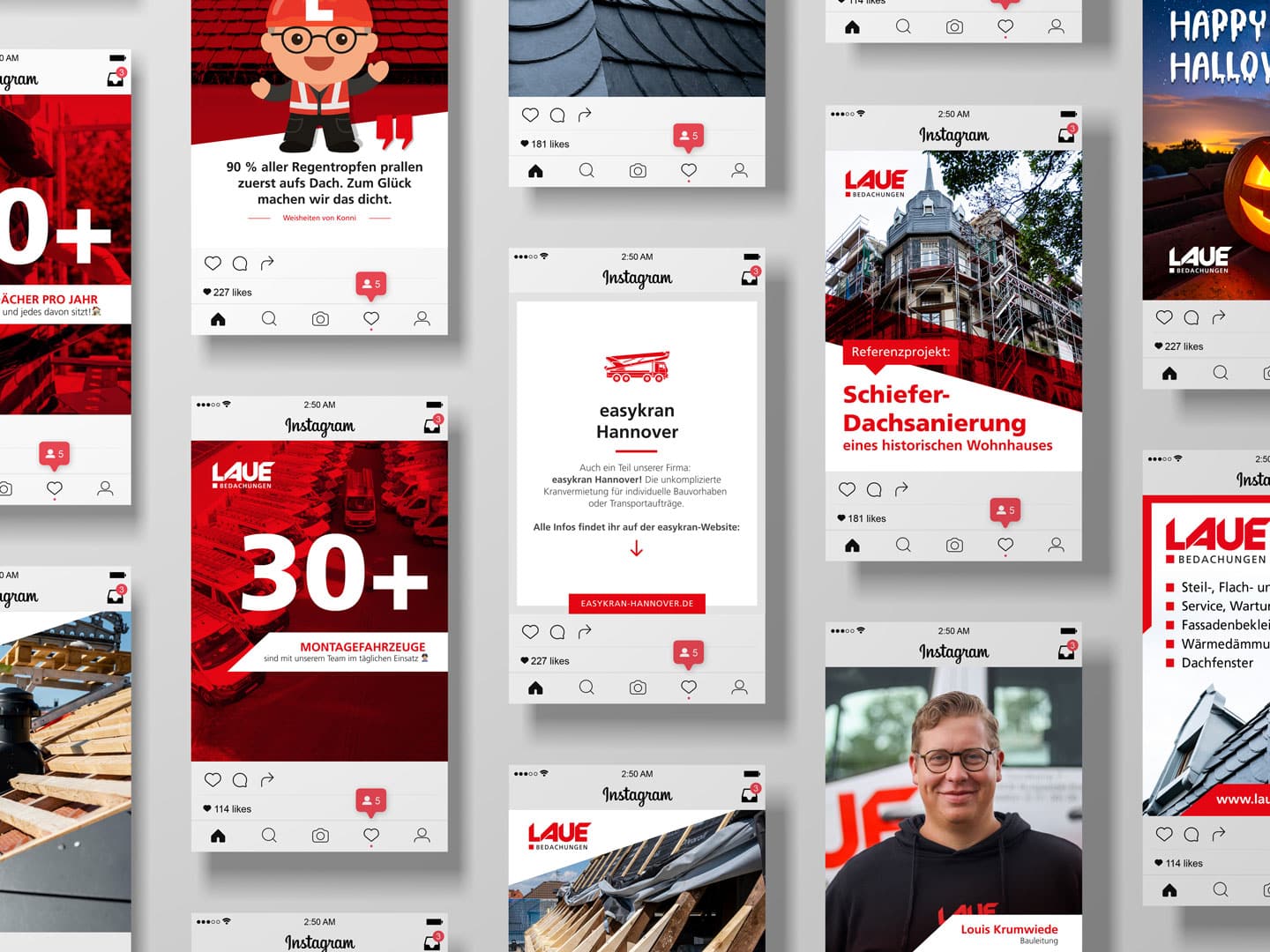 Projekt einer digitalen Markenführung in Form vieler markenkonformen Creatives auf Social Media eines Kunden der Digitalagentur übereck GmbH aus Hannover.