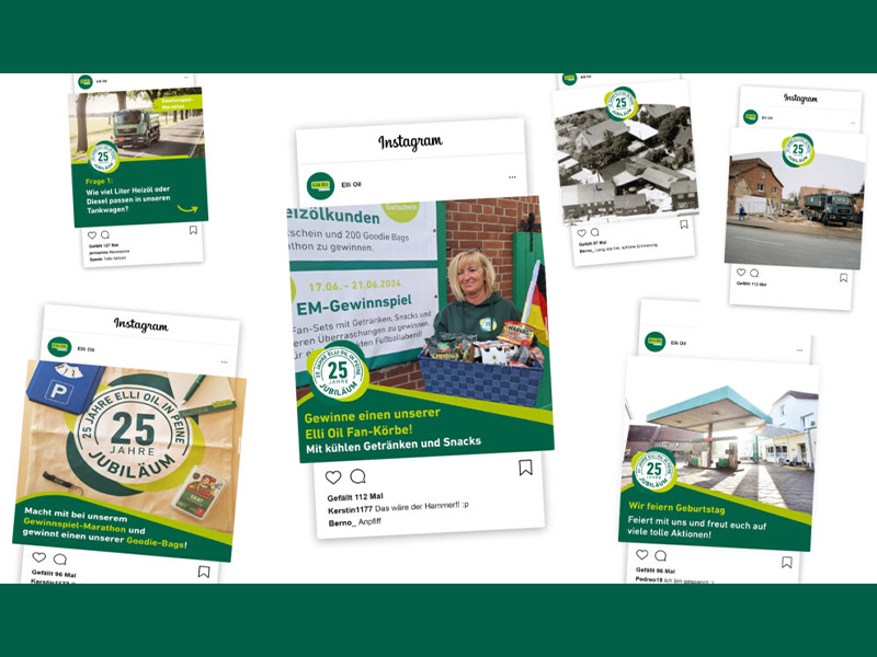 Social Media Content Creation auf Instagram und Facebook im Rahmen einer von der Markenagentur übereck GmbH umgesetzten Jubiläumskampagne für das Unternehmen Elli Oil aus Peine.