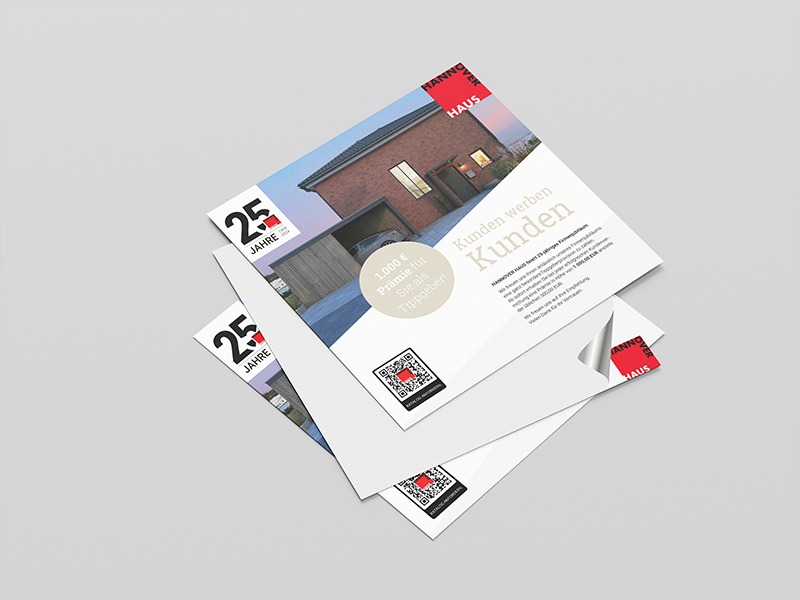 Einleger für die Einladungsbroschuere zur 25-jährigen Jubiläumsfeier der Hannover Haus GmbH, gestaltet und produziert von der Markenagentur übereck GmbH aus Hannover.