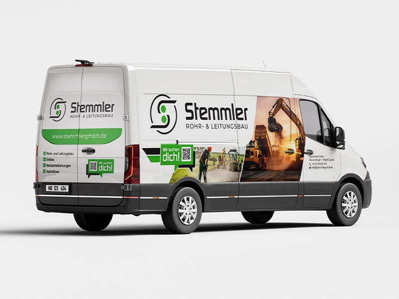 Fahrzeugflotte-Design der Baustellenfahrzeuge der Stemmler GmbH, realisiert von der übereck Gmbh.